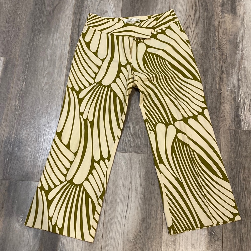 Trina Turk Green and Beige Linen Pants Size 4
